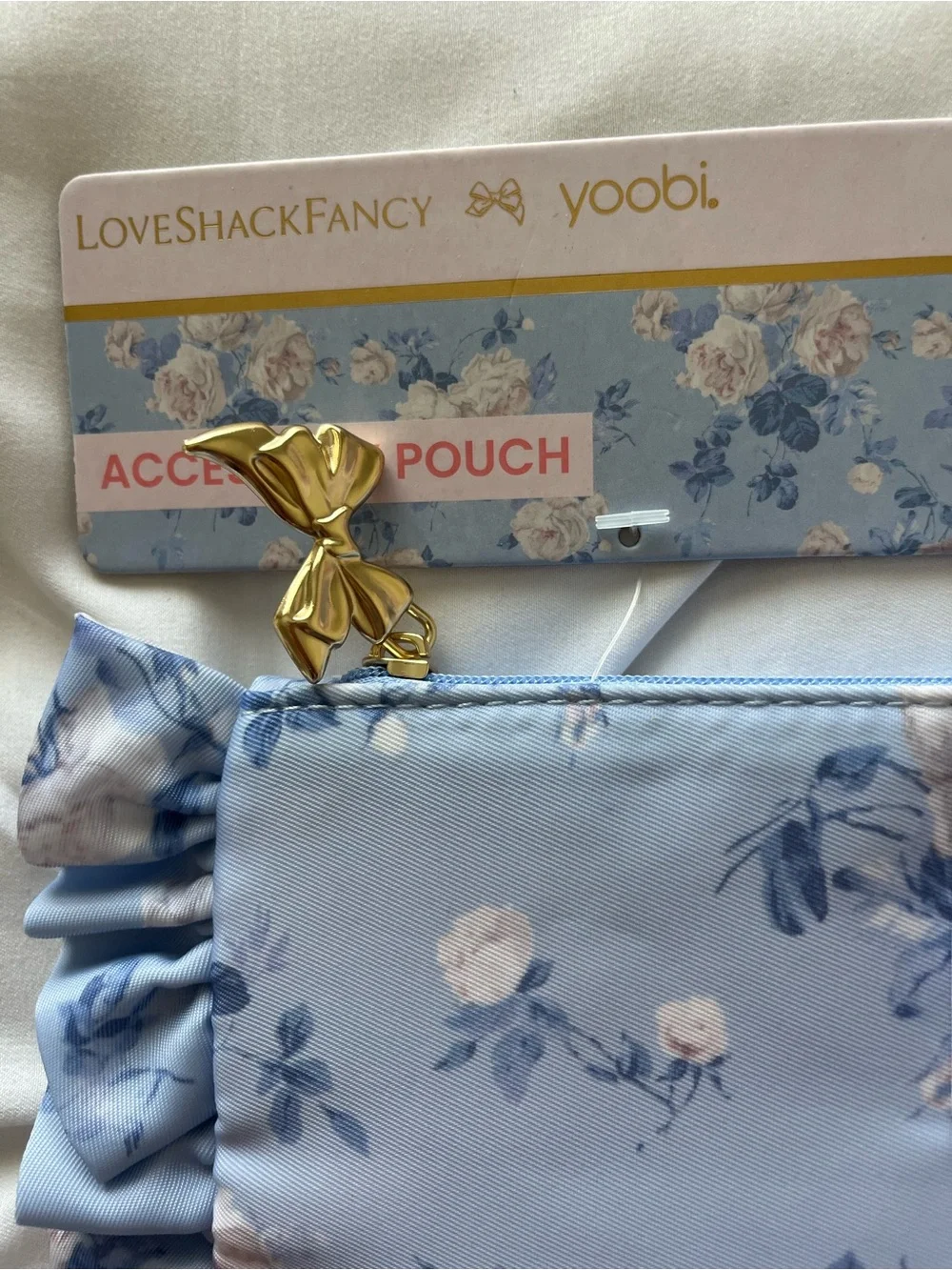 NWT Love Shack Fancy X Target Floral Ruffle Accessory Pouch - Blue